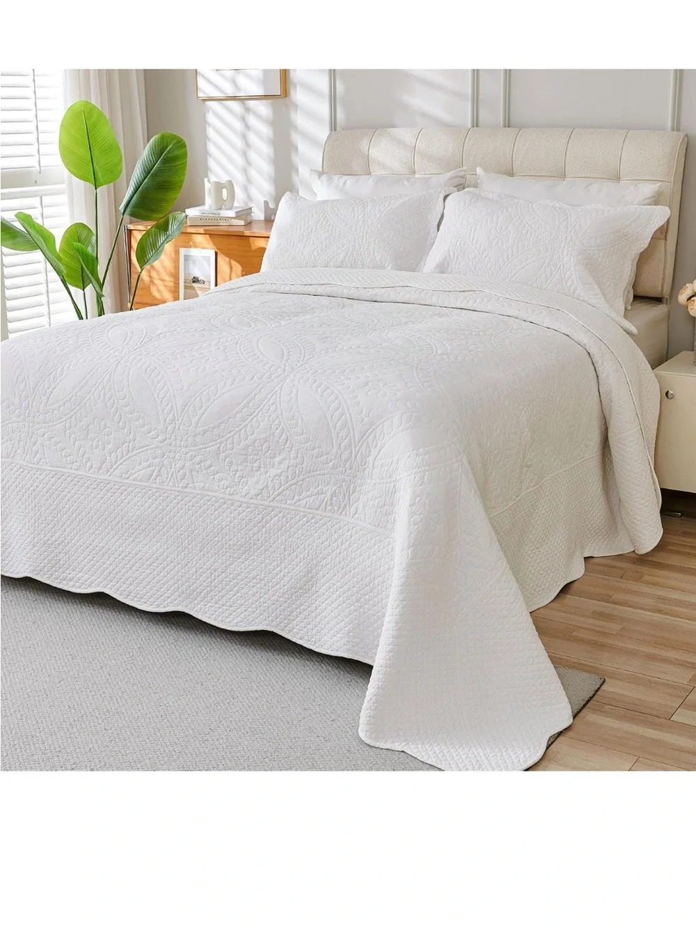 Cmfshape 100% Cotton Quilt Oversized King Size-White Bedspread 120